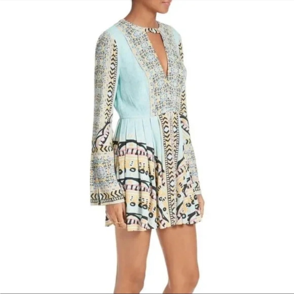 Free People Women's Blue Tegan Border Printed Mini Dress size 6 - Picture 5 of 10